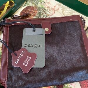 Margot Dark calf hair and Burgundy leather Crossbody  shoulder Bag NWT